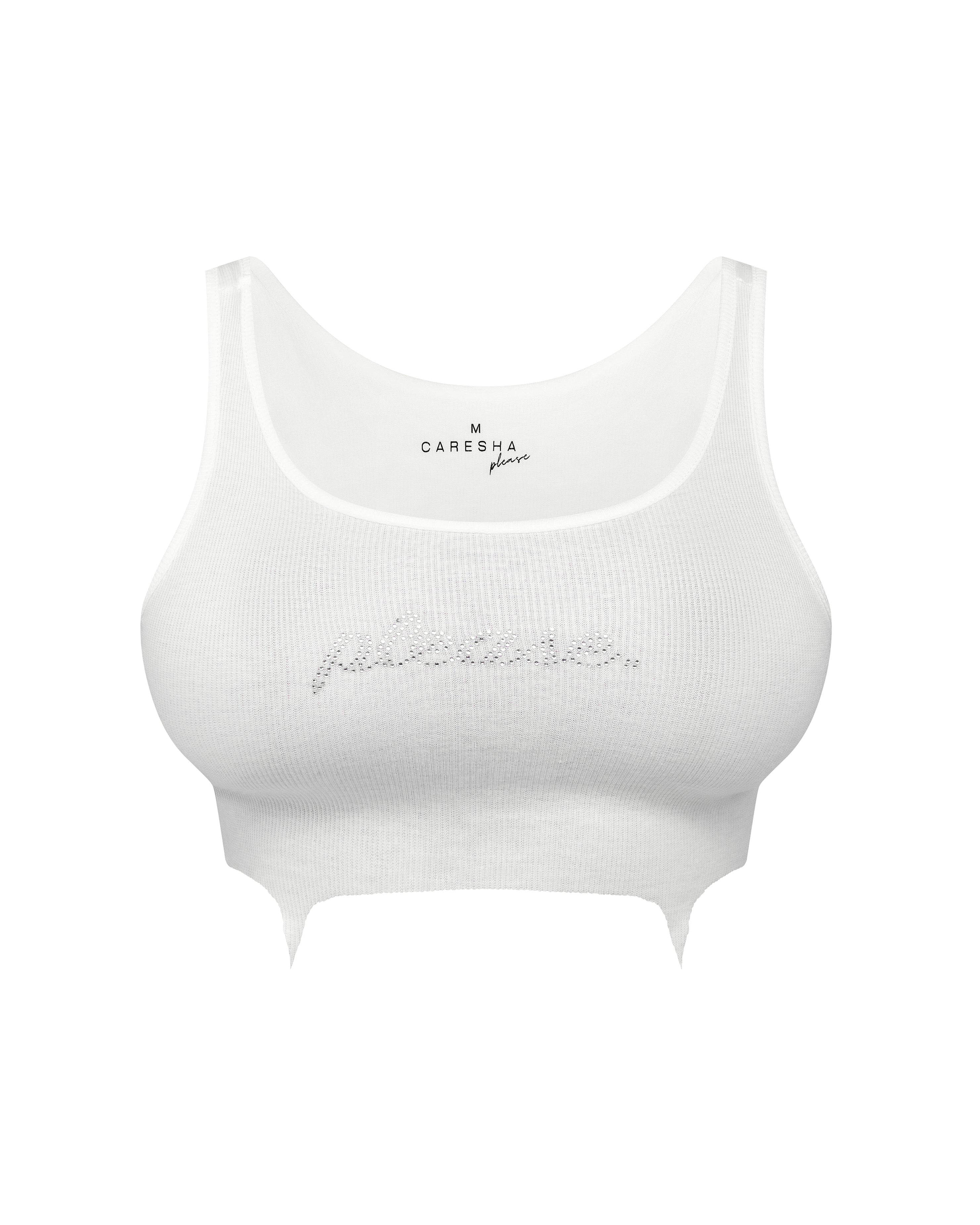 Please Rhinestone Crop - White